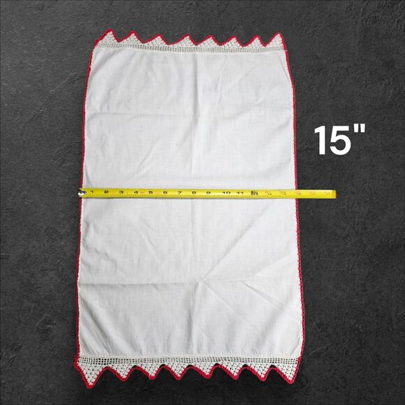 Vintage Hand Embroidered & Crochet Linen Runners Pair Floral & Red Trim 24" - Picture 11 of 12